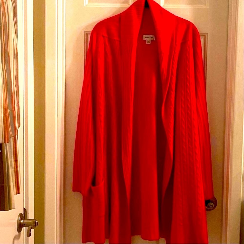 AVENUE Long Sweater in Solid Red. Size 22-24 Very good condition.